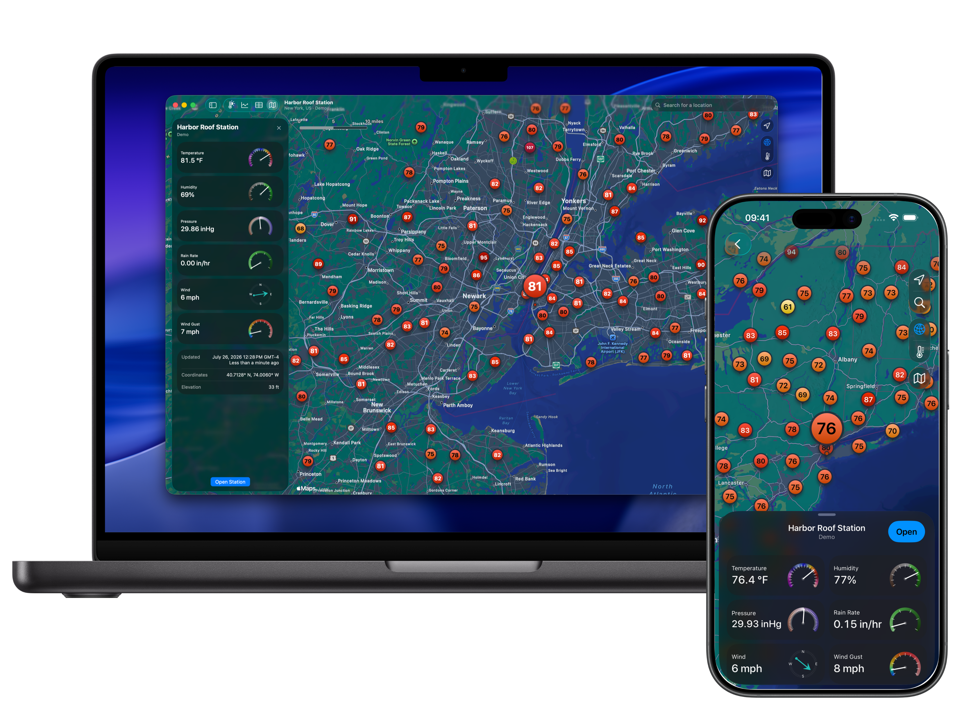 Weather Fusion Map with weather stations